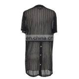 Stripe Jacquard Mesh See-Throught Old Women Long Cardigan Guangzhou Factory thumbnail-2