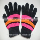 Wholesale women stripe five fingers acrylic gloves