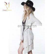 Women Knitwear Cable Fringed Long Dress Cardigan Sweater Wopmen Poncho Cardigan thumbnail-3