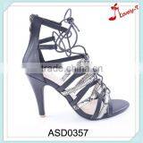 Mixed Snakeskin Upper High Heel Lady Lace up Gladiator Sandals With Back Zipper thumbnail-1