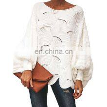 Wholesale Custom Women's Sweaters Casual and Comfortable Loose Solid Color Large Size Hollow-carved Design Fashion thumbnail-2
