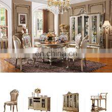 High Quality European Antique Wooden Round Dinning Table Set 6 Chairs thumbnail-2