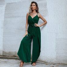 New Casual Suit Suspenders V-neck Commuter Top Solid Color One-piece Mid-length Pants Women thumbnail-2