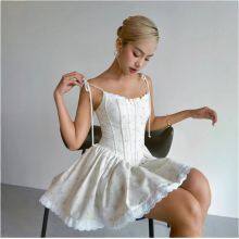 French Retro Fishbone Shaping Corset Dress With Sexy Print for 2025 Spring Season - Beach Vacation Strapless Dress thumbnail-3