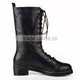 Fashion Ladies Black Real Leather Flat Heel Tie Up Half Boot thumbnail-3