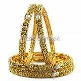Indian Bollywood Traditional Party Wear Gold Plated Polki 4pcs Bangles Set thumbnail-2