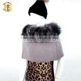 Hot-selling Professional Knitted Fur Ponchos Shawls With Silver Fox Fur Collar