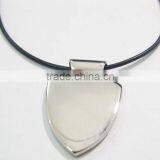 Leather Chain Stainless Steel Blank Personalized Design Custom Shield Pendant Necklace thumbnail-1