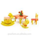 3D Assembling Mini Furniture Rocking Horse Rocking Chair And Table Set For Kindergarten Wooden Toy thumbnail-2