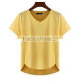 (Trade Assurance)wholesale 220g 95%cotton 5%spandex Short Sleeve v Neck Plain Dyed Women Fitness t Shirt thumbnail-2