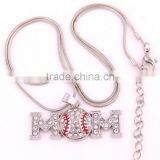 Wholesale Rhodium Plated MOM Baseball Crystal Sports Pendant Necklace thumbnail-4