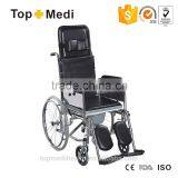 Foldable Reclining Hign Back Commode Chair Price With Wheels thumbnail-1