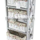 Wooden Cabinet of 4 Wicker Drawers With Liner thumbnail-1