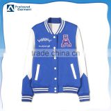 hot style 100%cotton blue and white sport baseball uniform jackets women 2016 winter with letter A embroidery design and buckles