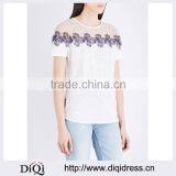 Customized Wholesale Lady's Apparel Simple Classic Floral Linen and Lace T-shirt(DQM005T) thumbnail-1
