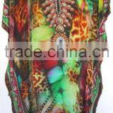 SILK DIGITAL Print Embellished Kaftan CAFTAN Tunic Poncho Blouse thumbnail-1