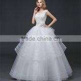 Cream Sleeveless A-line Tiered Wedding Dress Beaded Corchet Cut Out Back Crisscross Bride Grown thumbnail-4