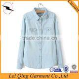 Two Pockets Garment Wash Denim Shirt Women thumbnail-3