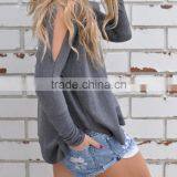 Zm50316b 2017 New Modle Women Clothes Europe Round Neck Long Sleeve Loose off Shoulder Ladies Blouse thumbnail-4