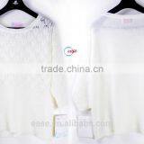 Hand Made 100% Cotton Round Neck White Lady Pullover Sweater thumbnail-1
