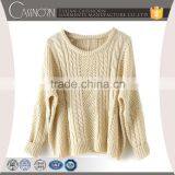 Apricot Cable Knitted Cotton Ladies Batwing Sleeve Pullover Knitted Sweater thumbnail-1