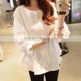 Latest Fashion Cotton and Linen Rond Collar Shirt Flounce Shirt Blouse for Women thumbnail-3