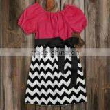 Wholesale Boutique Kids Girl Chevron Dresses Black White Zig-zag Short Sleeve Cotton Dress for Kids Children Costumes thumbnail-1