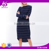 2015 Guangzhou Shandao Factory Spring Stylish Casual Stripe Long Sleeve High Low Hem Ladies Dresses