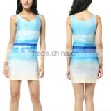 Cheap Wholesale New Girl Fancy Digital Print Dress Blue Calm Sea Color Combinations of Dress S117-127