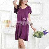 Ladies' Eco-friendly Bamboo Fiber Round Neck Night Gown Solid Color FD thumbnail-5