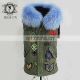 USA Super Big Fur Collar, Fashion Green Waistcoat Women Real Fur Vest for Men thumbnail-5