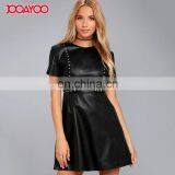 Women Clothes Skater Dress Fashion Black Leather Mini Dress for Ladies thumbnail-2