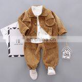 Boy Fall Suit 2020 New Children Style Korean Corduroy 3 Pieces Button Up Jacket ,Tshirt And Pants thumbnail-3