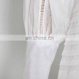 TWOTWINSTYLE Patchwork Ruffle Dress For Women V Neck Lantern Sleeve Hollow Out Elegant White Dresses thumbnail-5