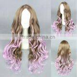 High Quality Wholesale 80CM Long Wave Purple Brown Lolita Style Synthetic Hair Cosplay Party Women Wig thumbnail-1