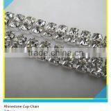 2 Rows Clear Rhinestone Silver Plated Close Roll Cup Chain Trims In Bulk thumbnail-1