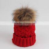 Custom Wool Knitted Racoon Fur Pom Pom Beanie Hat thumbnail-4