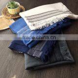Fashion New Arrival Women Lady Long Plain Cotton Linen Striped Yarn Dyed Scarf