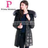 Used Long Winter Women Medium Length Slim Cut Coat With Brown Fox Hat Overcoat