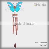 MX060010 wholesale wind bell with tiffany style stained glass butterfly decoration and metal wind bell pipe