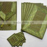 Indian Silk Table Runner With 6 Place Mats & 6 Coaster in Green Color Size 16*62 thumbnail-1