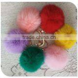 Red Fur Pom Pom Keychain Rabbit Fur Pom Pom Ball With Flower Bag Charm thumbnail-6
