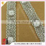 HC-0604-1 Hechun White Flower Embroidered Rhinestone Wedding Sash for Dress thumbnail-4