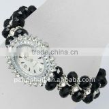 Fancy Glass Crystal Black Bracelets Watch Wholesale(BJEW-Q011-7)
