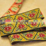 Jacquard Ribbon Trim Black Flower Yellow Floral Vine thumbnail-1