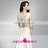 HT32 Hot Sale Elegant High Neck Cap Sleeve 2015 Prom Dresses Floor Length Beaded Applique Satin Vestido De Formatura Longo thumbnail-6