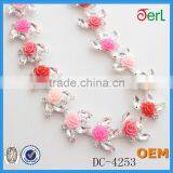 Wholesale New Style Silver Plating Clear Crystal Rhinestone Trim With Colorful Flower Plastic Pearl for Dresses thumbnail-3