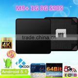 M9+ / M9 Plus Amlogic S905 Quad Core Andorid 5.1 TV BOX 1000M LAN 1GB/8GB 2.4GHz WiFi Bluetooth 4.0 H.265 Set Top Box