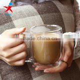 Good quality handmade 200ml double wall glass/ borosilicate double wall glass cup for coffee and milk