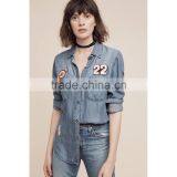 Guangzhou Women Clothes Long Sleeve Patch Embroidery Vintage Denim Shirt thumbnail-1